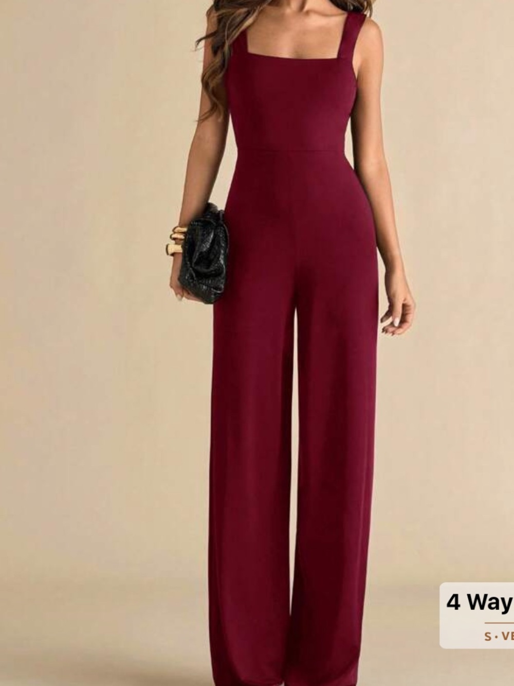 Women’s Square Neck Wide-Leg Jumpsuit in Deep Burgundy